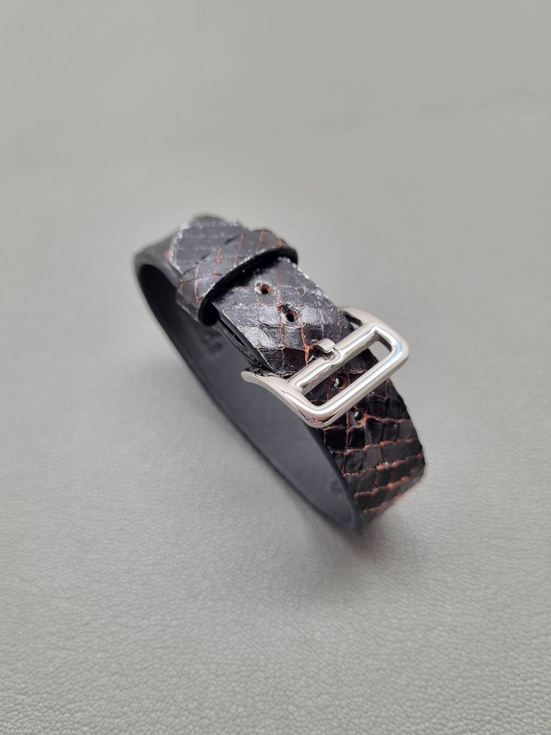 Tarnished Python Buckle Bracelet — Python leather bracelets
